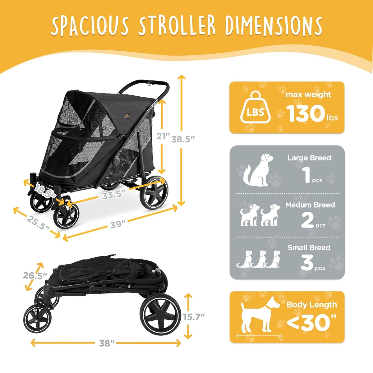 CANINE CANYON All-Terrain Pet Stroller for Large & Medium Dogs
