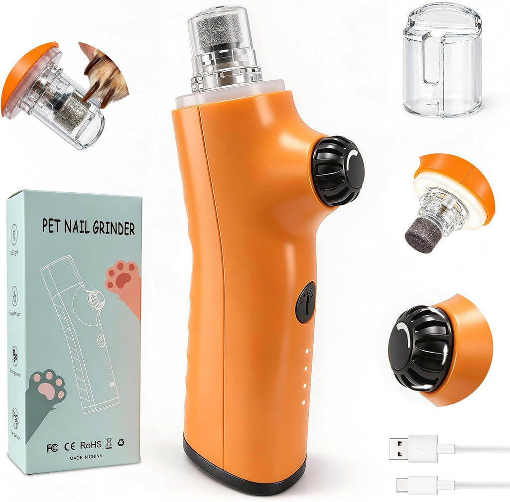 Dog Nail Grinder, Whisper-Quiet Stepless Speed, 360° LED Light Pet Trimmer