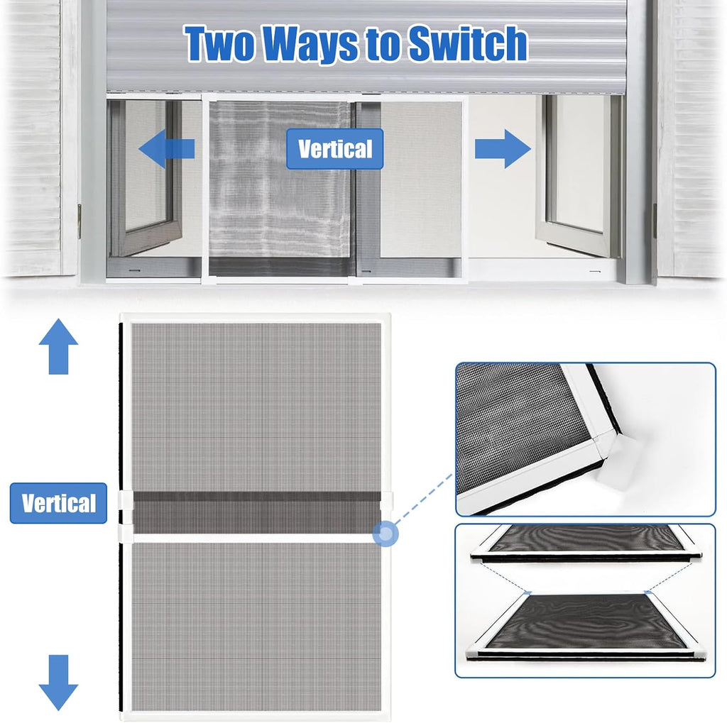 6 Pack Expandable Window Screen, 2 Way Sliding Adjustable Window Screen, Horizontal (10" H x 25" - 45" W), Horizontal and Vertical Adjustable, Durable Replacement Screen for Window, Window Screen Mesh