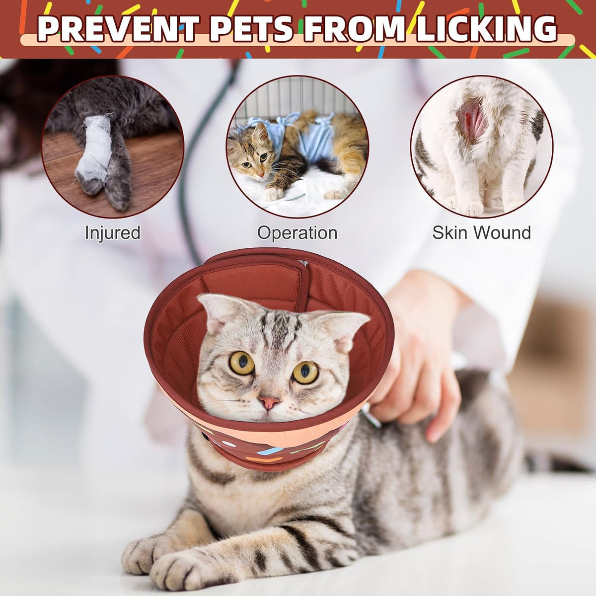 Cat Cone Collar Soft, Adjustable Cat Cones to Stop Licking, Foldable Donut Water Resistant Pet Recovery Neck E Collars After Surgery, Kitten Elizabethan Collar for Small to Large Cats,Brown L