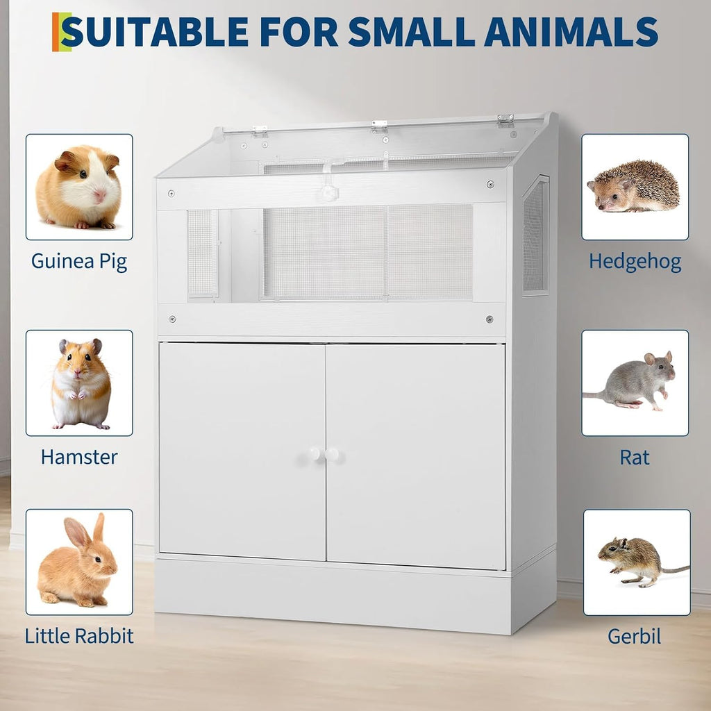 Compact Small Animal Habitat with Storage Cabinet, Clear Acrylic Hamster Cage for Gerbils, Rats, and Guinea Pigs, Ventilated Transparent Enclosure with Base Storage, Modern Pet Cage for Home Use