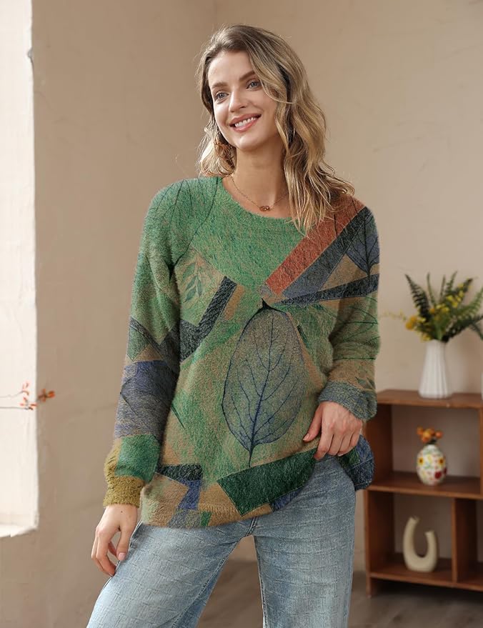 YESNO Women Christmas Sweater Graphic Printed Oversized Pullover Sweaters - Image 2