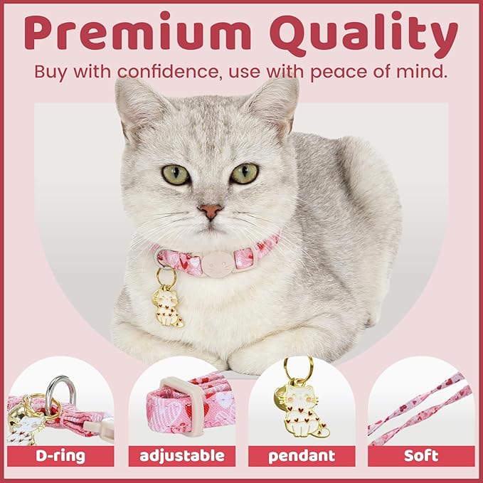 Valentine Cat Collar-2 Pack Collars Red Heart and Line Heart Print Breakaway - Image 2