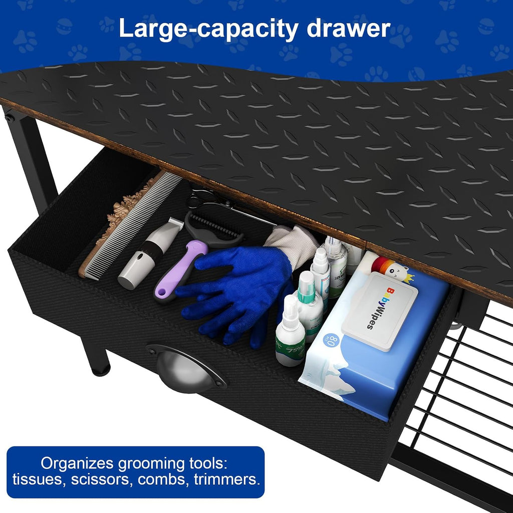 32 Inch Adjustable Dog Grooming Table with Drawer & Non-slip Removable Mat