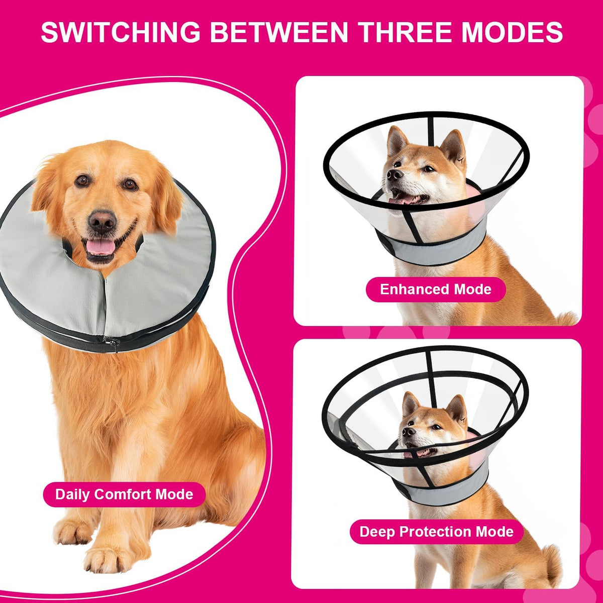 Sponge Core Dog Cat Cone Collar for After Surgery Recovery, Inflatable Dog Cone Alternative, Lainergie Dogs Donut Collar Adjustable with 2PCS Cover for Large Medium Small Dogs Cats (Grey+Pink, S)