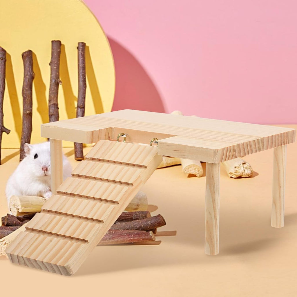 Hamster Platform with Ladder Wooden Hamster Cage Accessories Small Animal Ramp Toy for Hamsters Guinea Pigs Chinchillas Hedgehogs 9.44 X 6.29 X 4.48 in