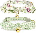 2 Pack Cotton Cat Collar, Removable Bowtie, Floral Pattern, Safety Breakaway by Petiry