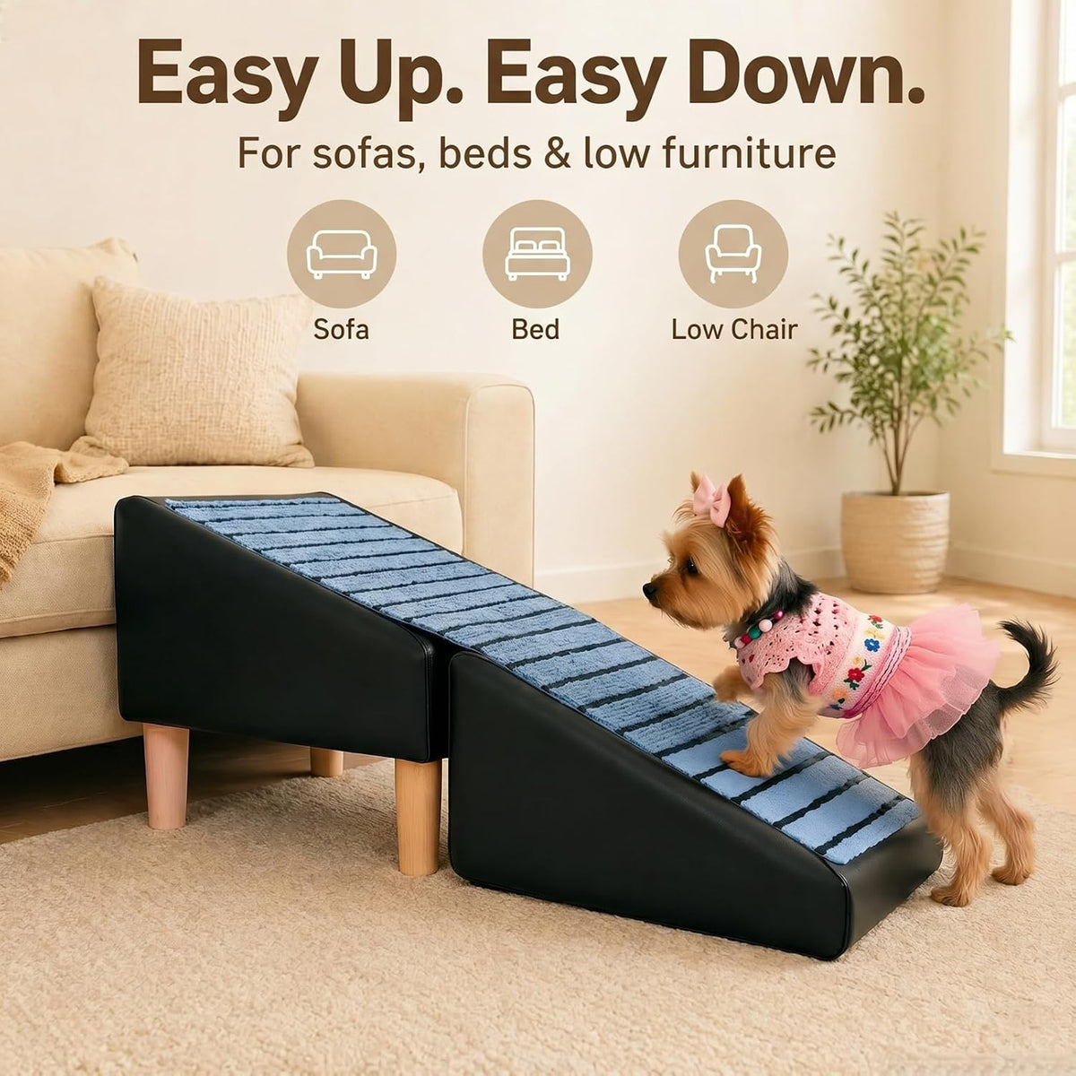 Compact Dog Stairs for Small Dogs, Foldable Pet Ramp for Couch Bed