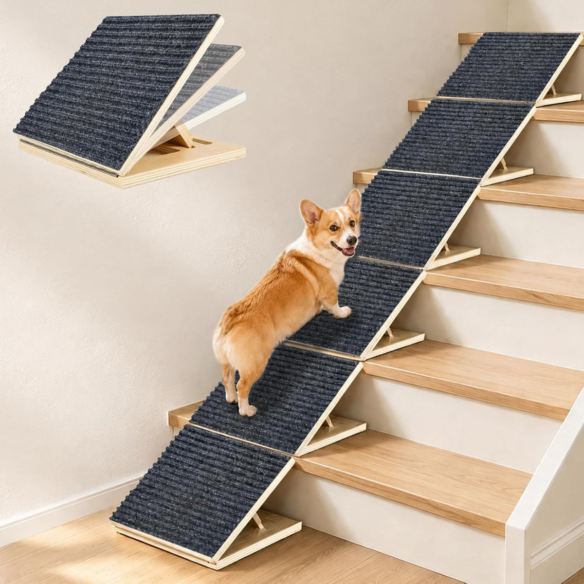 6 Pack Dog Ramps for Stairs, Adjustable Stair ramp for Dogs Pet Ramp