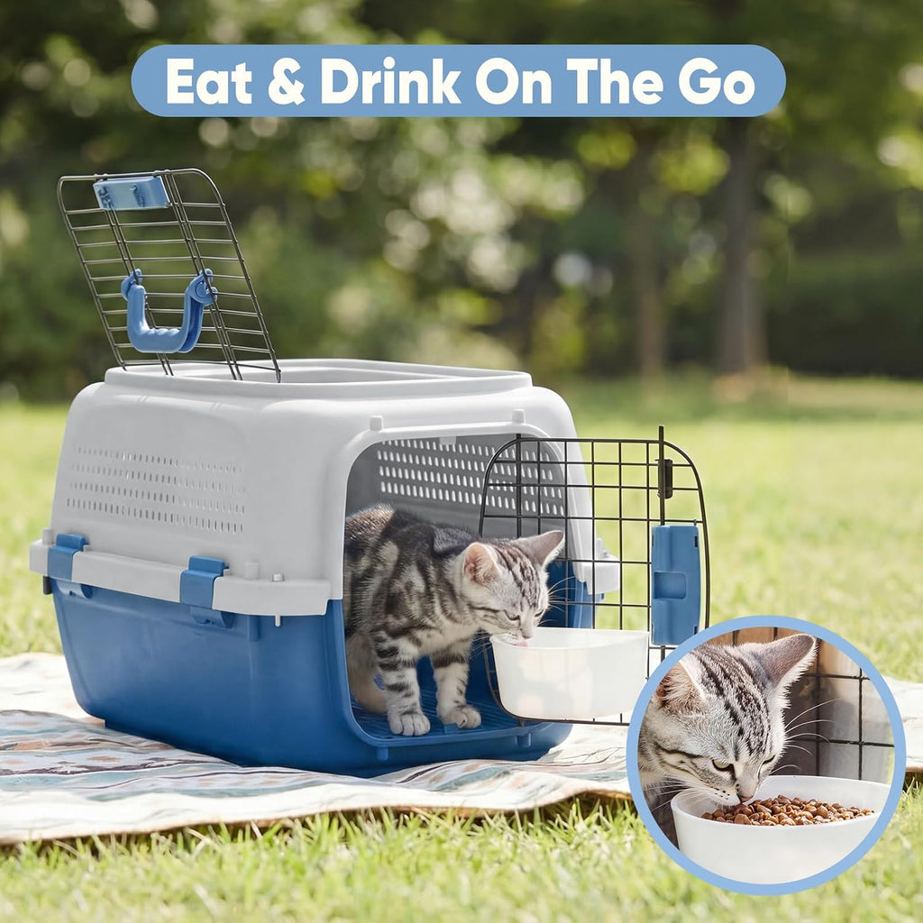 DUMOS 23" Hard-Sided Pet Carrier for Small Pets, 2 Door Cat Carrier - Blue
