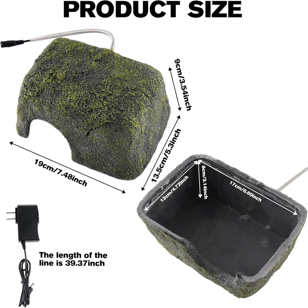 Reptile Heated Rock Bearded Dragon Basking Platform with Hide Cave,12V Thermostatic Heat Rocks Reptiles Habitat Decor Accessories for Lizard Gecko Tortoise Snake