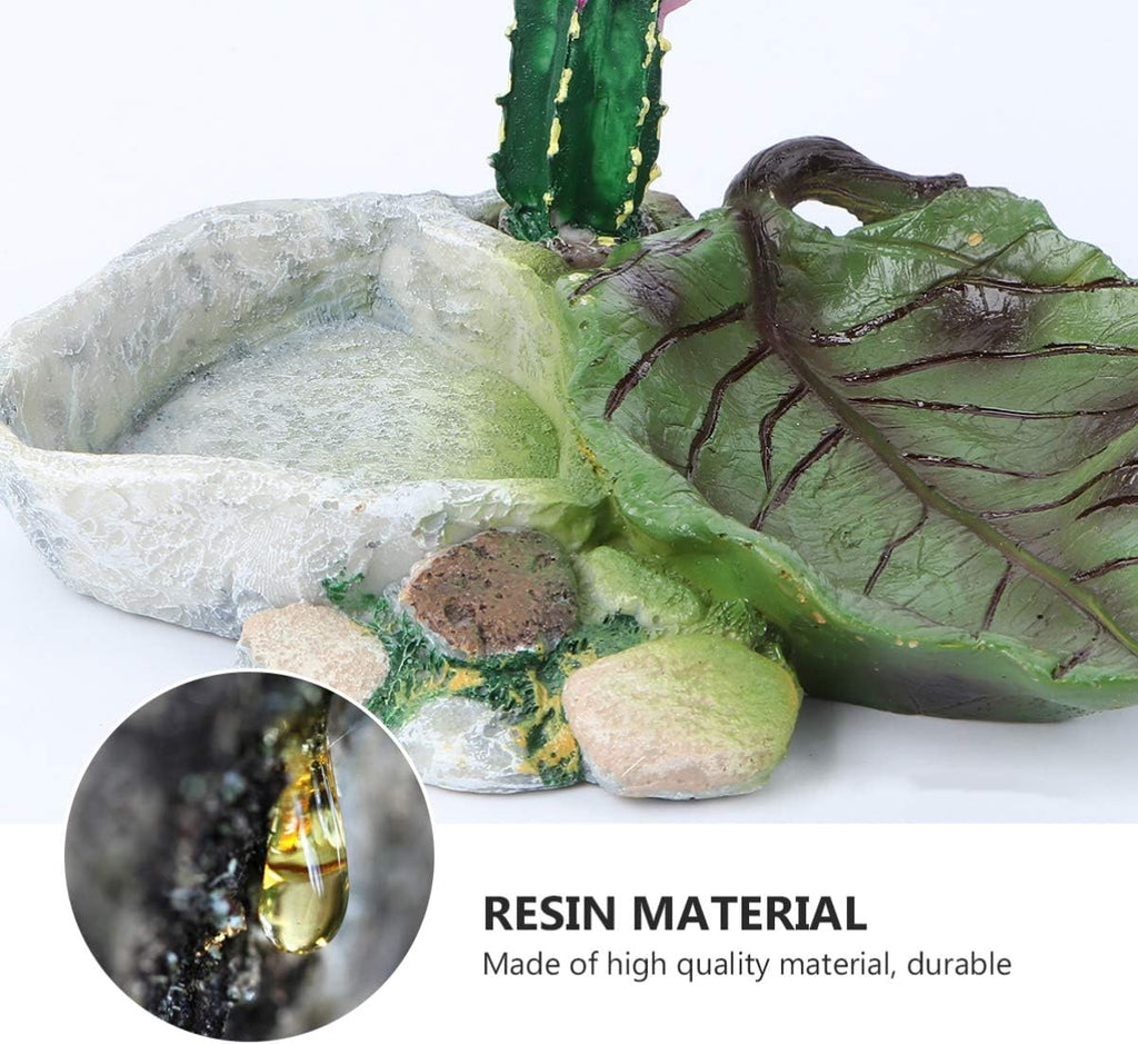 POPETPOP Reptile Water Dish: Cactus Shape Resin Reptile Feeding Dish for Bearded Dragon, Lizard, Spider