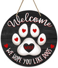 Deroro Welcome We Hope You Like Dogs Front Door Sign, Dog Cat Paw Print Black by DERORO