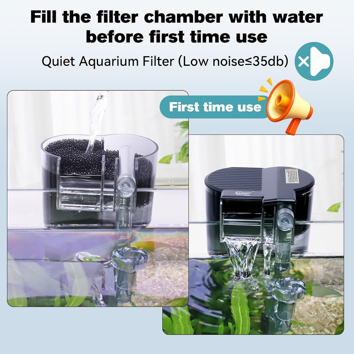 hygger Hang On Back Aquarium Filter, Fish Tank Filter for Tank Up to 5 Gal