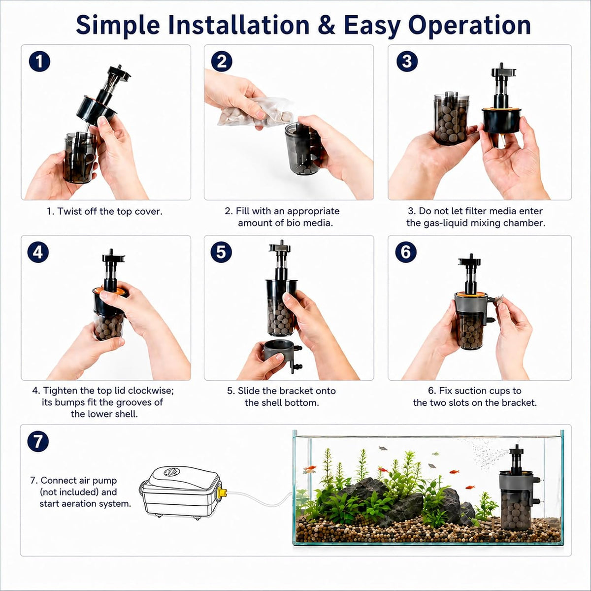Aquarium Filter Air-Driven with Ceramic Balls, Medium