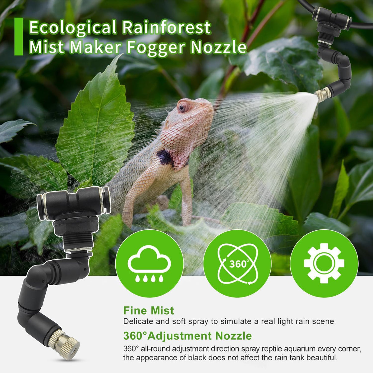 Reptile humidifier, LCD with Timing Function, time Length and Interval can be Set, Reptile Spray System with 6 Spray nozzles,misting System for Reptiles of Amphibians, Tanks, Paludarium