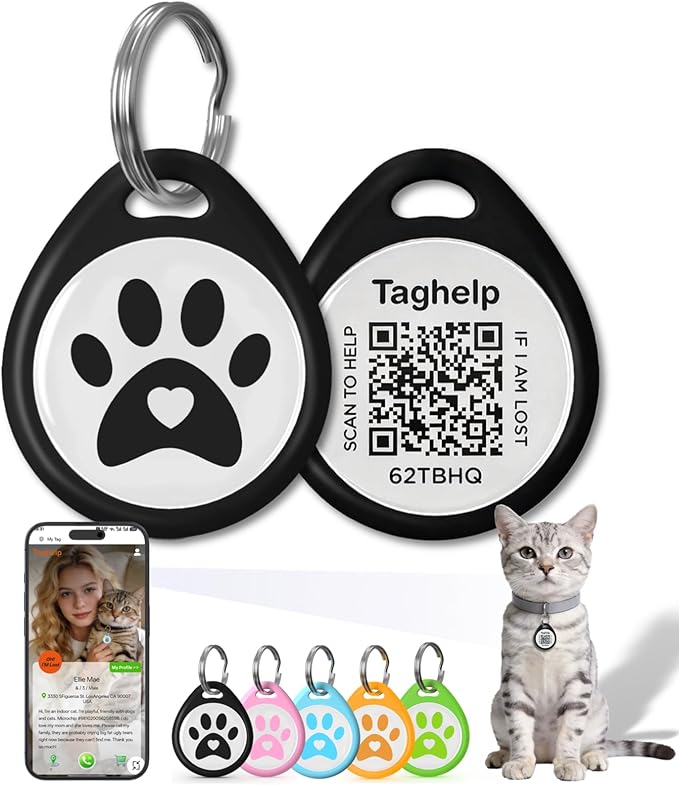 QR Code Cat ID Tag for Collar, Smart Pet ID by Taghelp