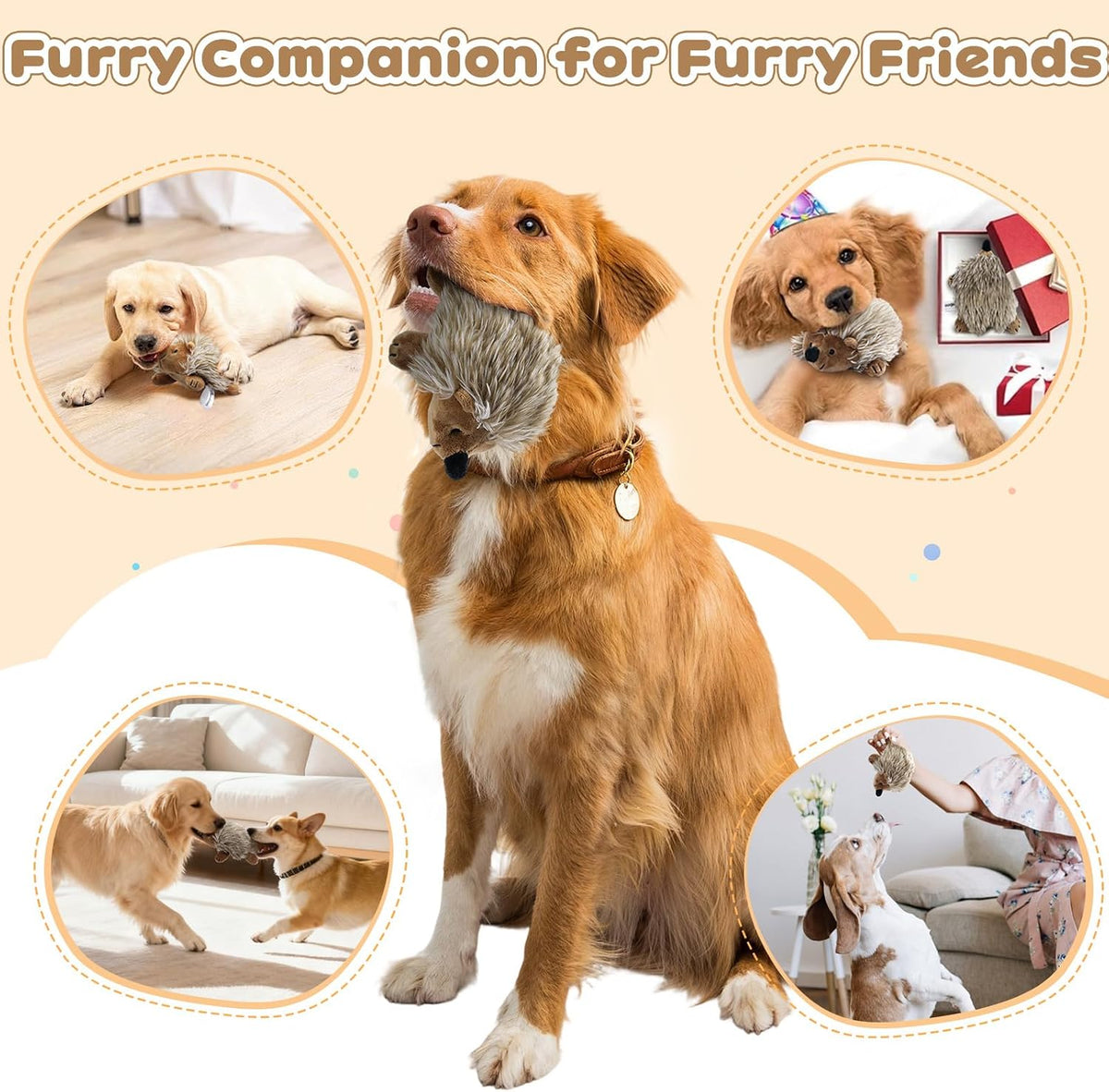 Pawaboo 2 Pack Hedgehog Plush Dog Toy, Squeaky Dog Chew Toy Soft Plush