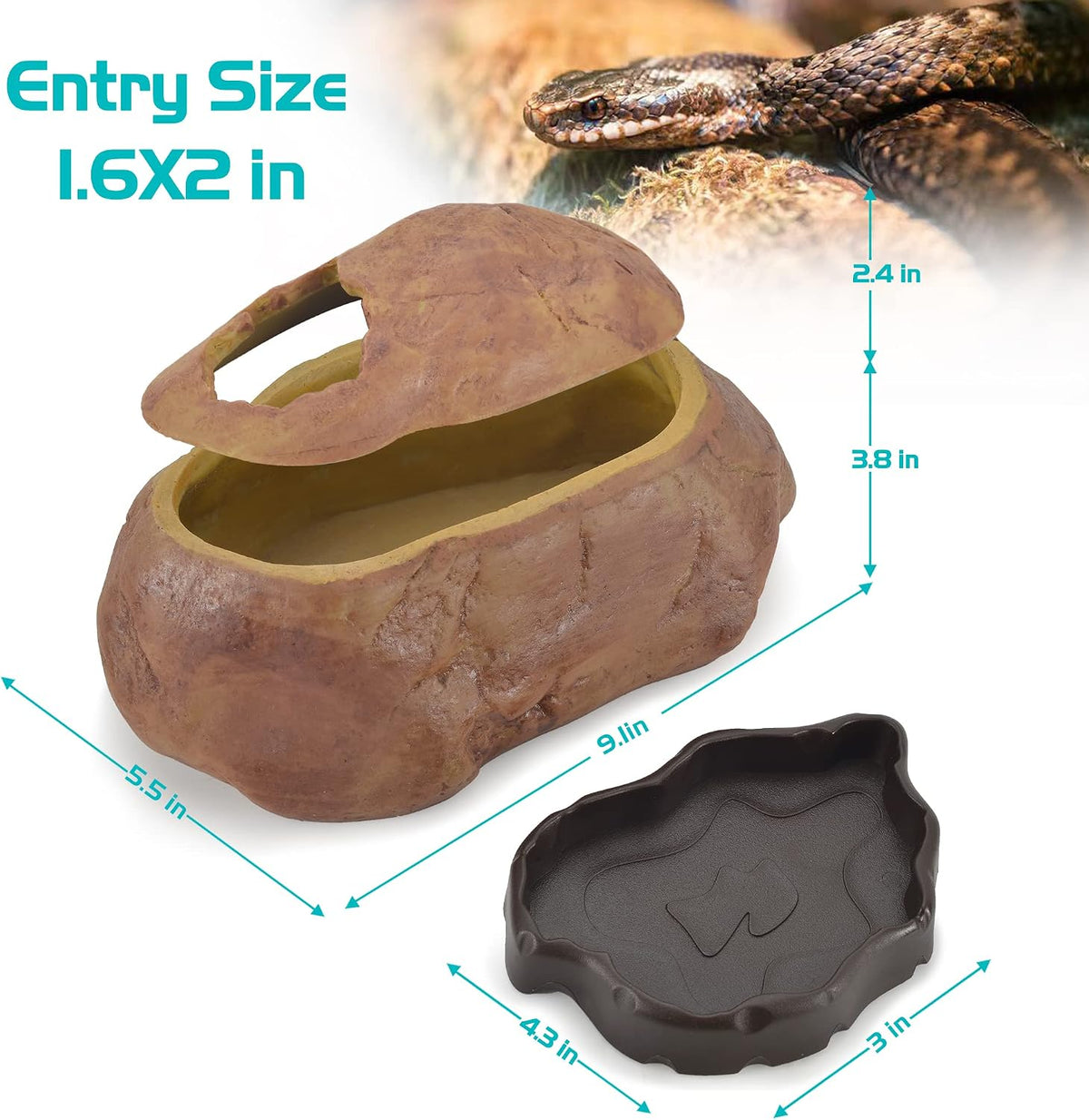 Antidious Snake Hide Cave for Gecko Shedding, Rock Look Hideout, Reptiles Egg-Laying Shelters, Suitable for Snakes Such as Corn Snake or Gecko, M Size