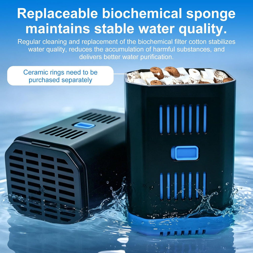 Aquarium Filter 264GPH for 20-75 Gallon Fish Turtle Tank 5in1 Submersible Internal Pumps & Filters Biochemical Sponge Filtration Powerful Keep Freshwater Saltwater Crystal Clear Small