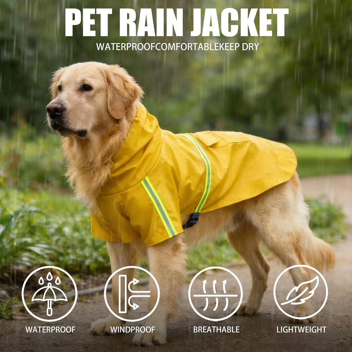Waterproof Dog Raincoat for Small to Extra Large Dogs-Adjustable Hooded Slicker Poncho,Reflective Dog Rain Jacket with Leash Hole for Outdoor Walking,Hiking Yellow XL
