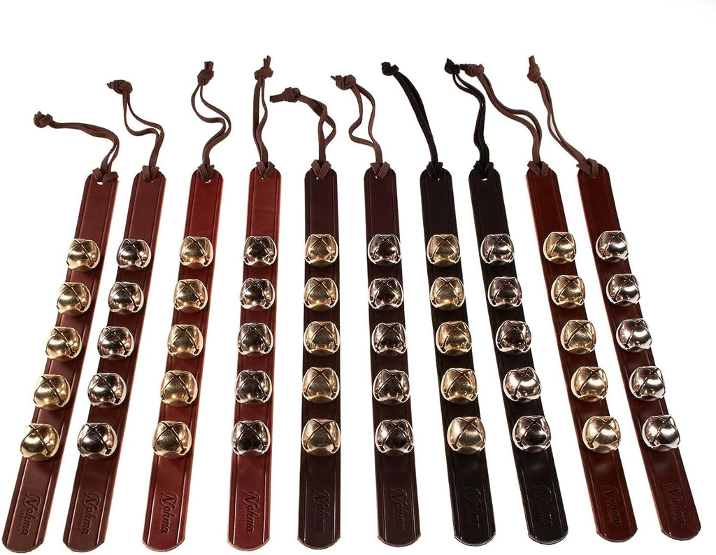 Hanging Door Bells – Handmade Sleigh Bells & Dog Training Bells for Potty Training, Holiday Décor, and Multi-Purpose Door Use (Brown - Brass Bells)