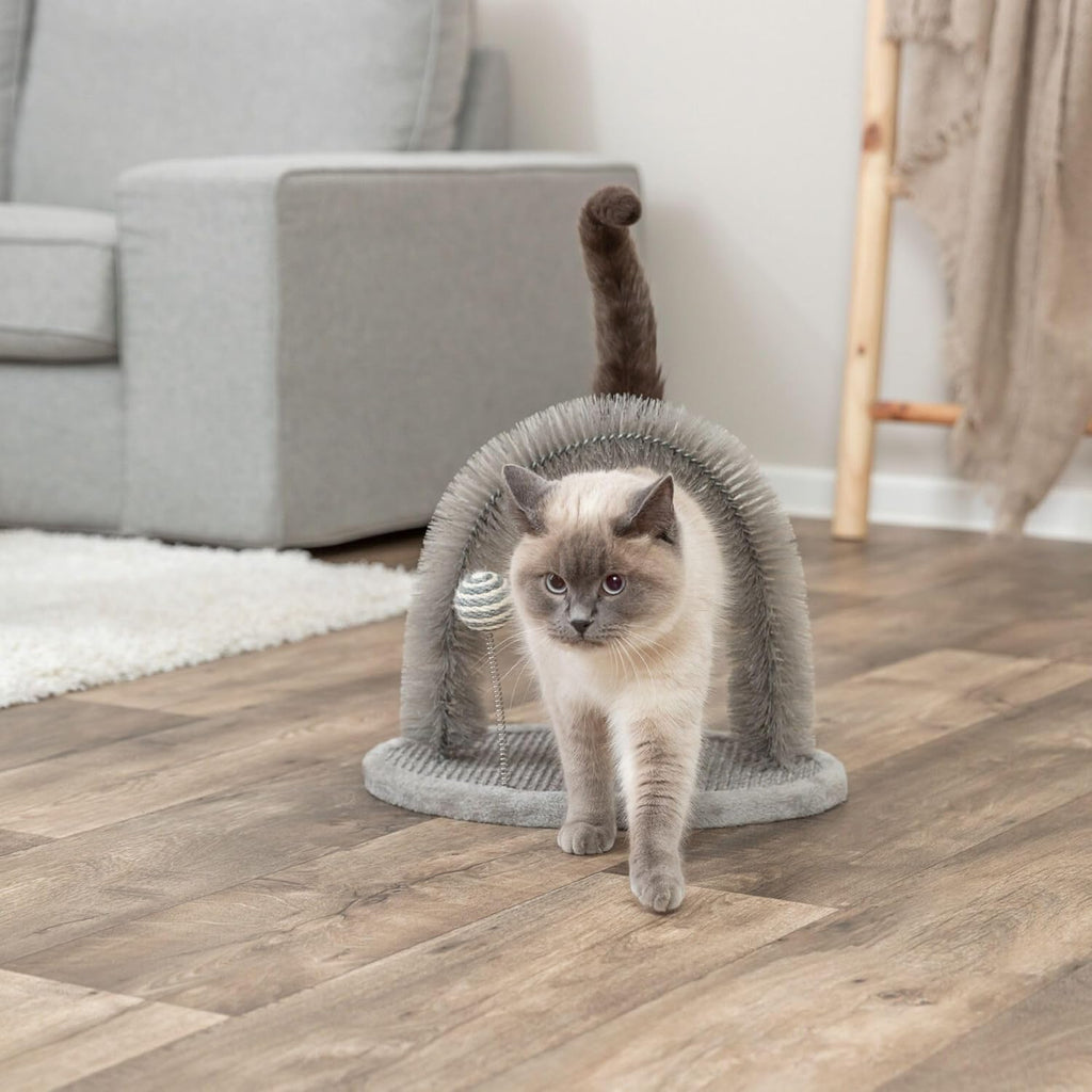 TRIXIE Cat Scratching Plate with Self-Grooming Arch Brush, Gray