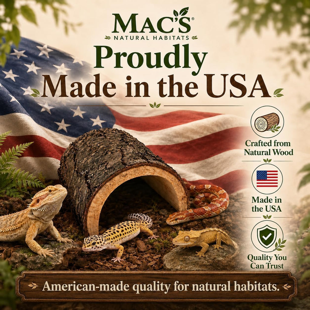 MAC'S Reptile Hideout Half Log, Extra Large - Natural Wooden Hide for Reptiles, Amphibians & Small Animals - Made in USA - Natural Terrarium Shelter for Snakes, Lizards, Geckos, Frogs & More