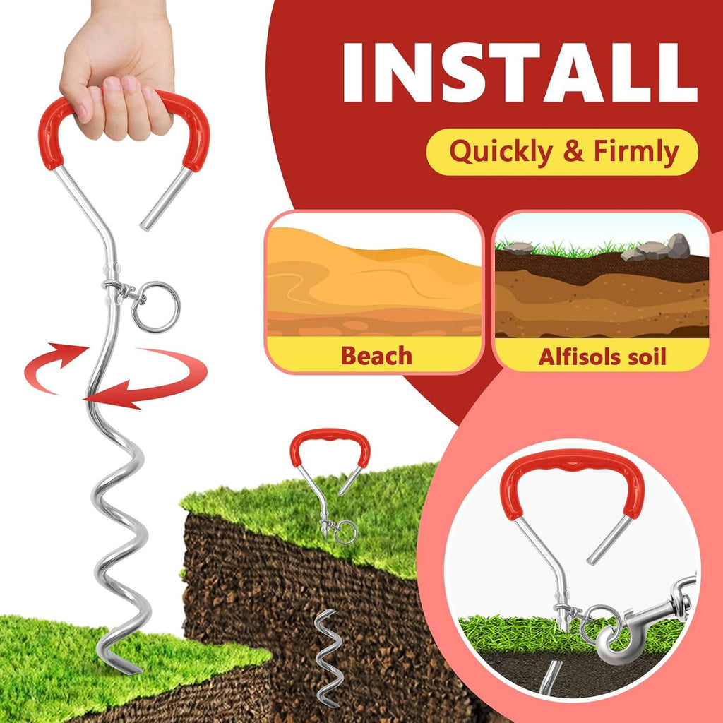 Supet Shock-Absorbing Dog Tie Out Cable & Stake for Backyard, Camping, Traveling, for Dogs up to 250Lbs, Durable Dog Tether/Leash,32ft