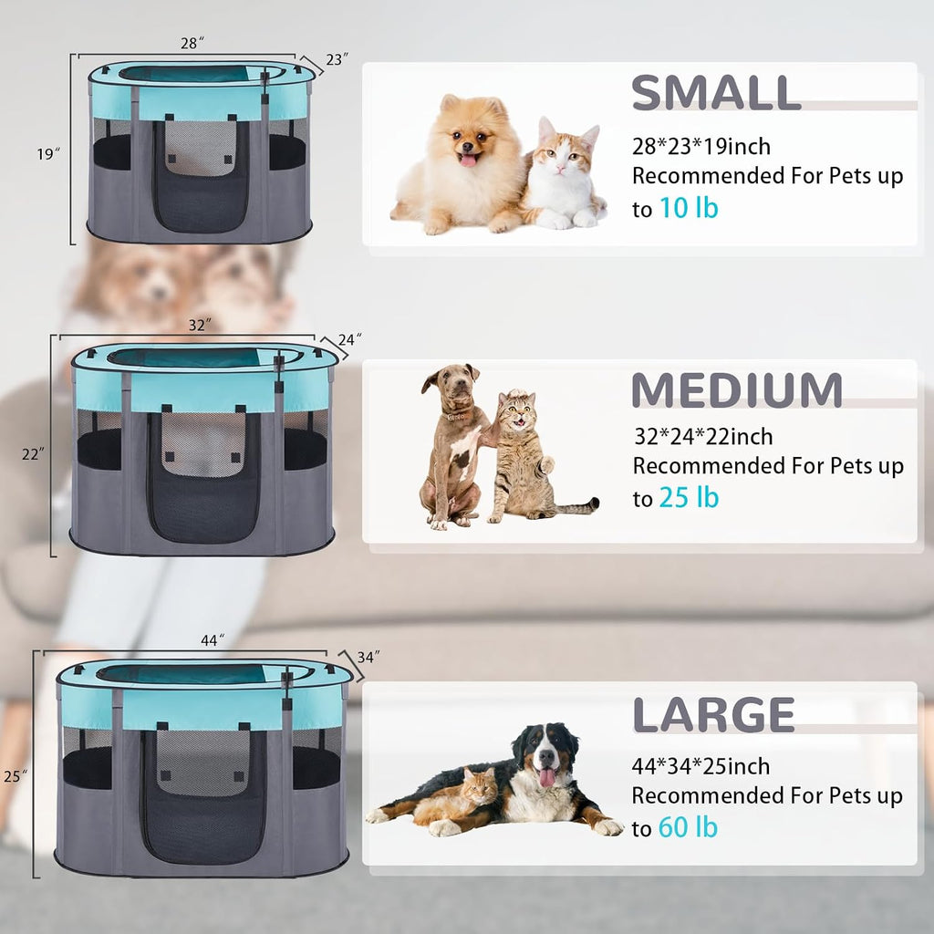 Pet Dog Cat Playpen with Waterproof Pad,Portable Puppy Kitten Rabbit Crate and Other Small Animals Kennel Cage Tent for Indoor Outdoor Travel Camping,Water-Resistant Breathable Shade Cover (Green S)