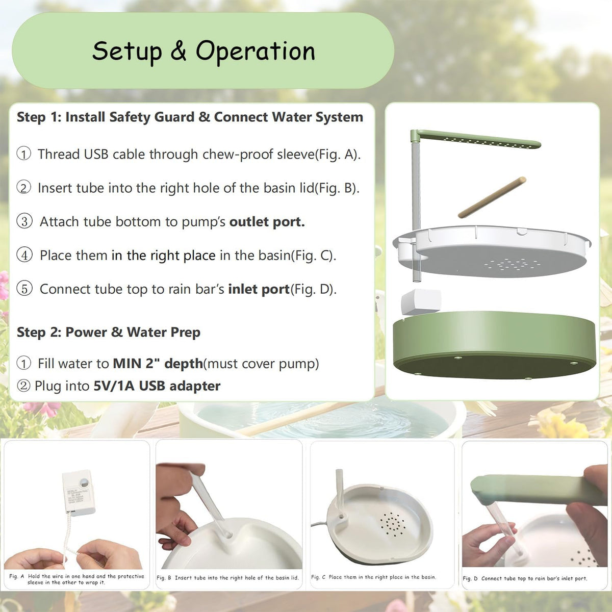 Automatic Bird Shower with Pump, for Parakeets