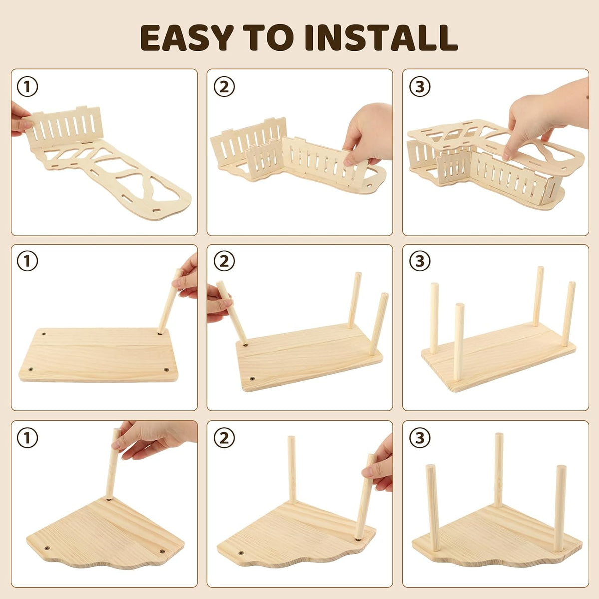 3 Pack Wooden Hamster Play Platform, 3-in-1 Natural Small Pet Playground