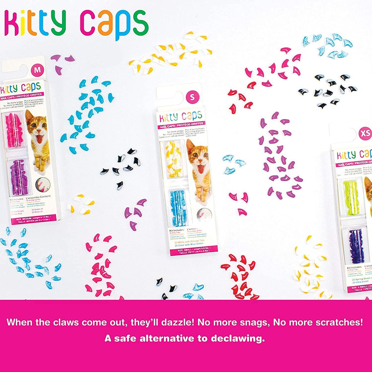 Kitty Caps Nail Caps for Cats, Spring Green with Glitter & Ultra Violet - Safe, Stylish & Humane Alternative to Declawing Stops Snags & Scratches, X-Small (Under 5 lbs), 40 Count