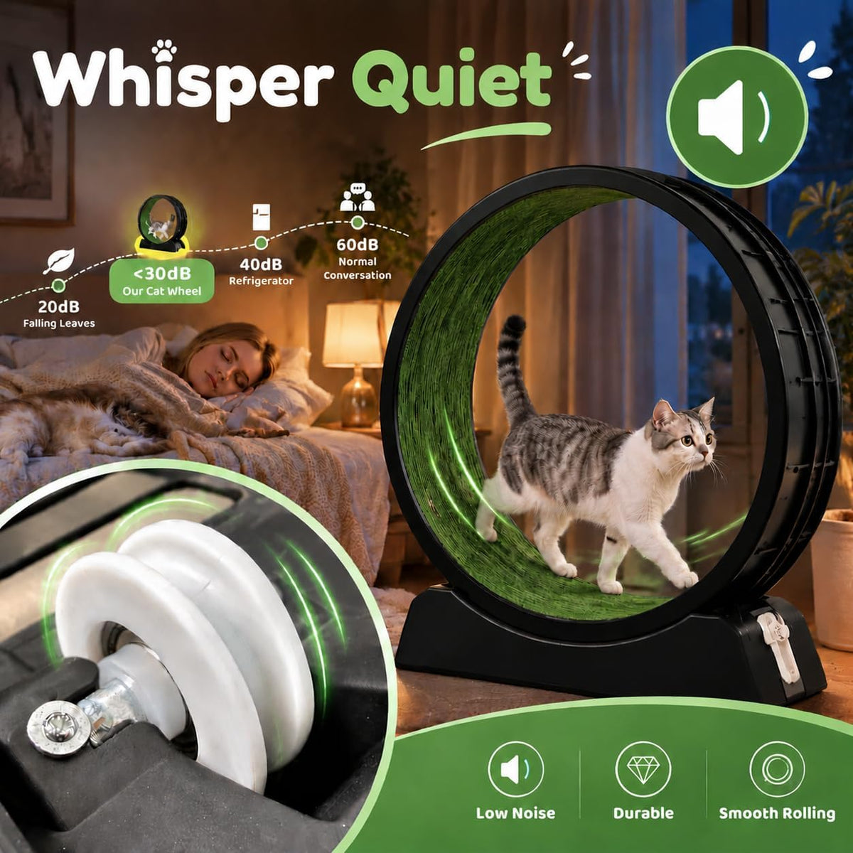 Cat Exercise Wheel for Indoor Cats, 33" Cat Wheel with Quiet TPE Roller & Paw-Friendly Running Mat & Large Space, Suitable for Weight Loss, Playing, Fitness & Pent-Up Energy - Kitty Pink