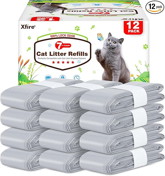 12 Pack Cat Litter Refill Bags, 100% Odor Lock Litter Refills Compatible by Xfire-CareMadeSimpleLoveMadeLasting