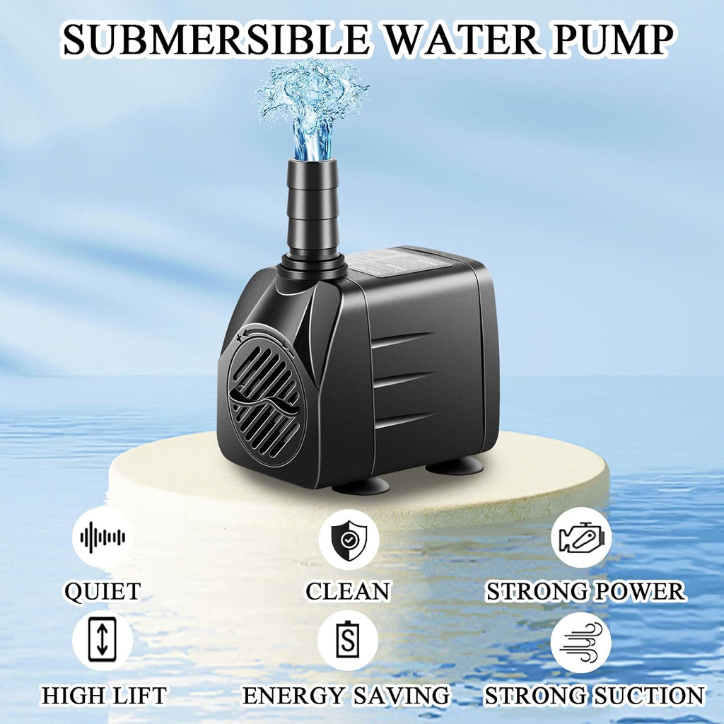 3 Pack Submersible Pump with Led Light, Small Fountain Pump with Tubing, Submersible Water Pump for Aquarium Fish Tank Indoor or Outdoor Pond Fountain Hydroponics Statuary (10W 160GPH)