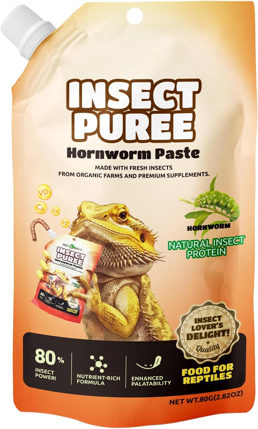 Crested Gecko Food Insect Puree, Hornworm Paste Reptile Food Made with Fresh Insects 2.82oz