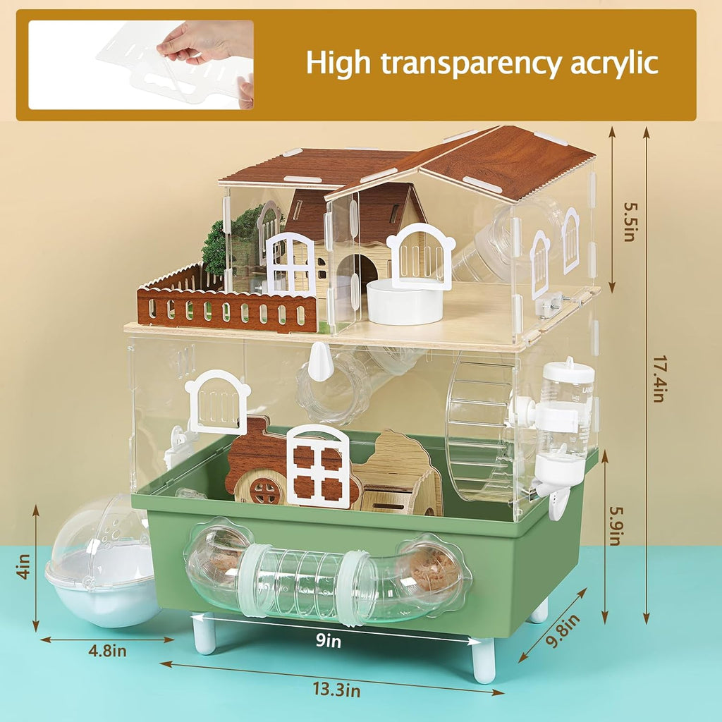 Large Hamster Cage Acrylic Hamster Enclosure with Hideout, Wheel & Tunnels