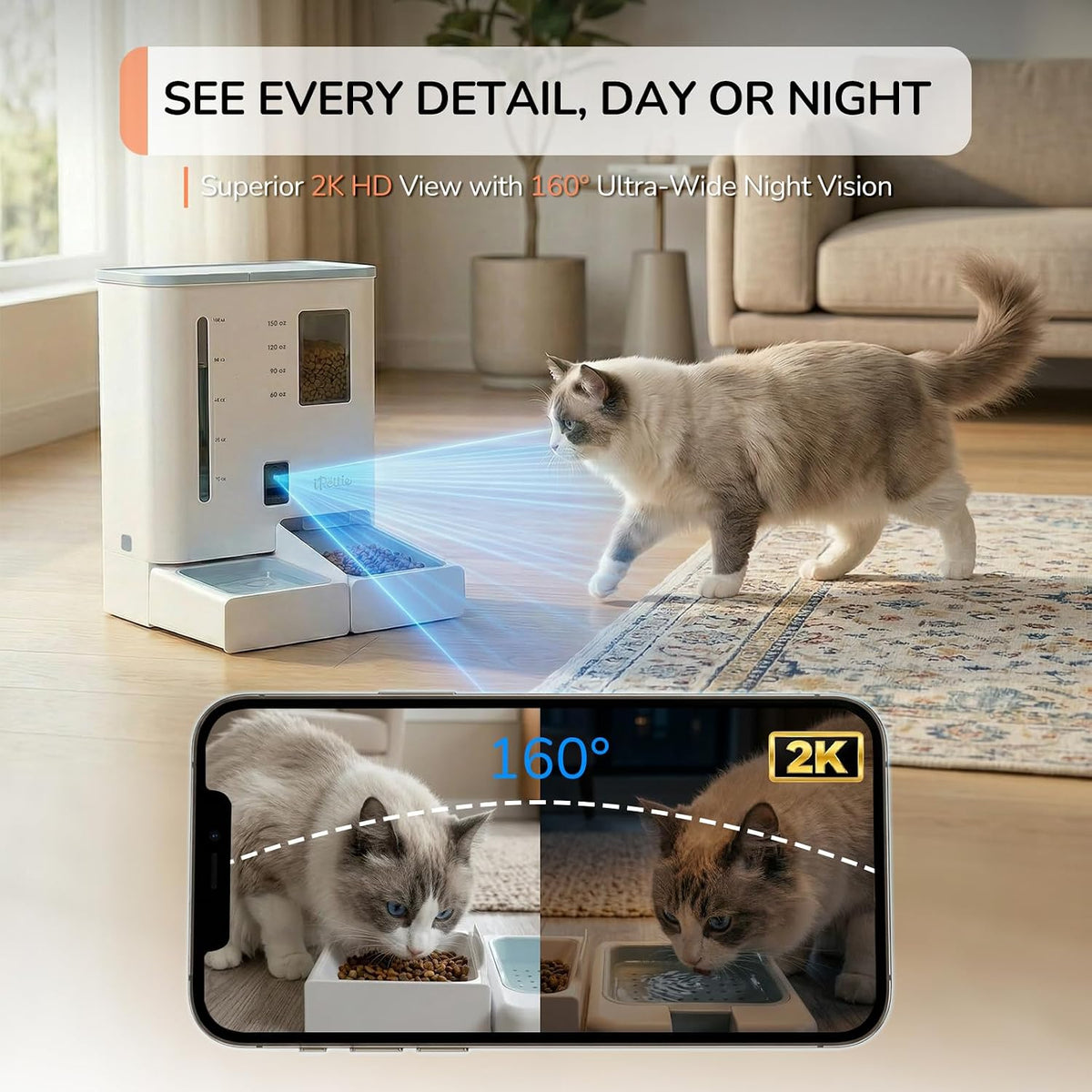 iPettie Camera Automatic Cat Feeder and Water Dispenser, 5G/2.4GHz WiFi