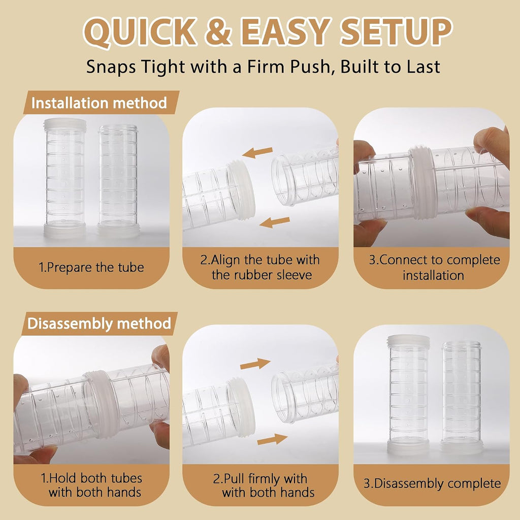 Hamster Tube Set for ECOCEN 24.4''L Large Acrylic Hamster Cage — Connects a Single Cage Left & Right Side Holes, Transparent Hamster Tunnel, Adventure Pet Cage Tunnel Exercise, Dwarf Hamster Toy