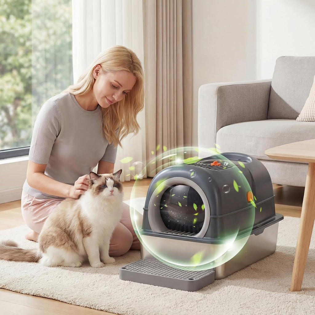 OLIXIS Extra Large Stainless Steel Litter Box with Lid, Easy Cleaning