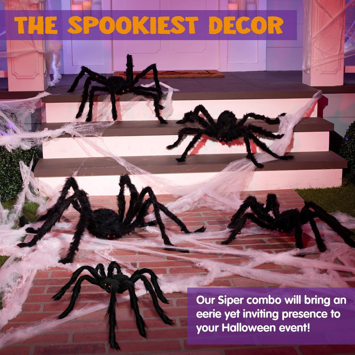 JOYIN 5 Packs Halloween Decorations Outdoor Giant Spiders, Large Black Hairy Spider Set with Different Size for Halloween Outside Decor, Lawn, Yard, Indoor Decor(35", 30", 24", 20", 12")