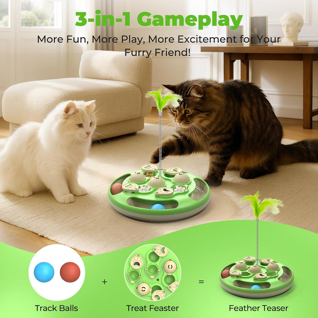 Cat Puzzle Feeder Toy, 3 in 1 Interactive Slow Feeder for Cats, Green