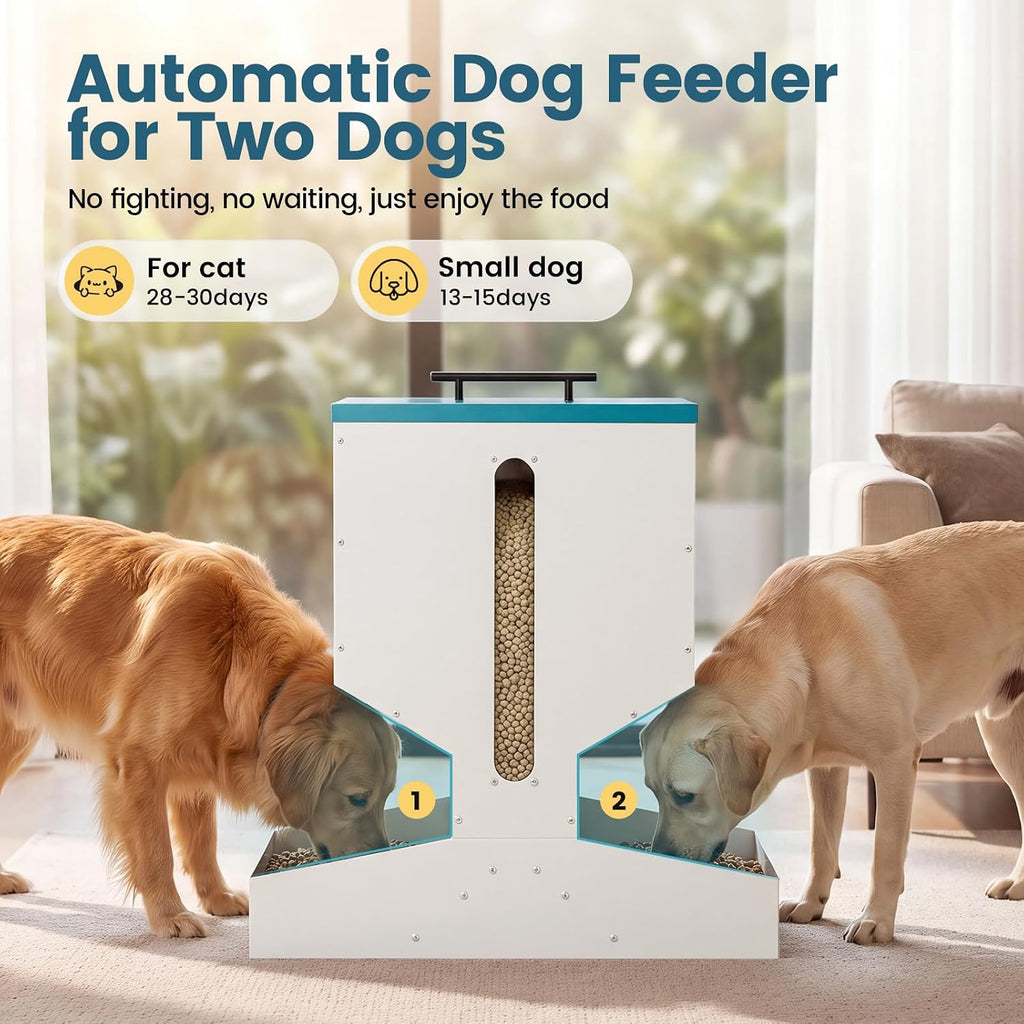 Automatic Dog Feeder for 2 Dogs 40L Anti-Clogging Prevent Fighting