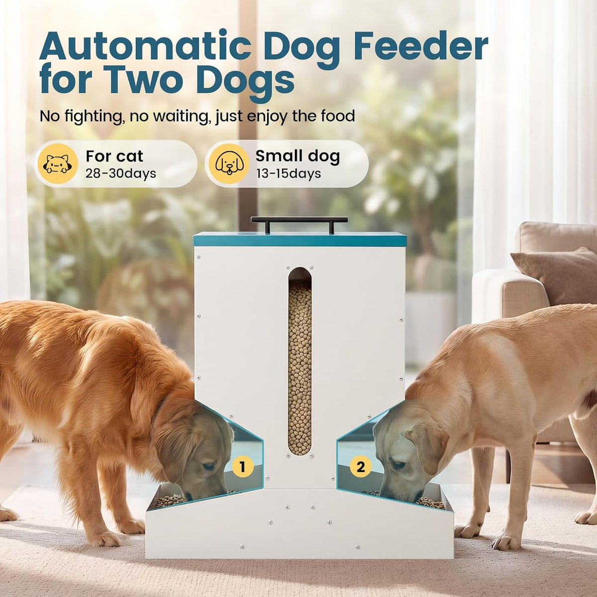 Automatic Dog Feeder for 2 Dogs 40L Anti-Clogging Prevent Fighting