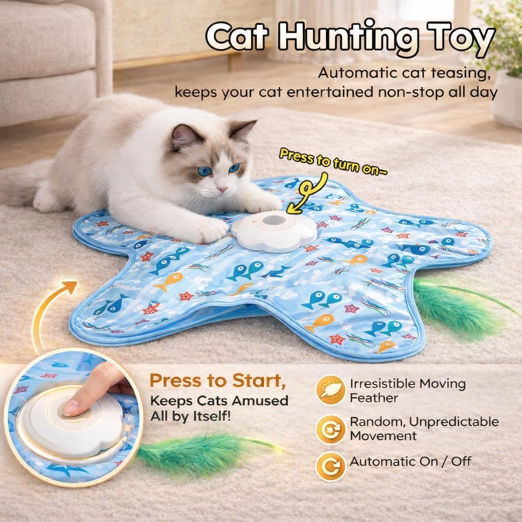 Interactive Cat Toys with Squeaker for Interactive Playing, Anxiety Relief Boredom Rechargeable Automatic Feathers Toys Touch Activated for Indoor Adult Cats and Kittens (Interactive Toys)
