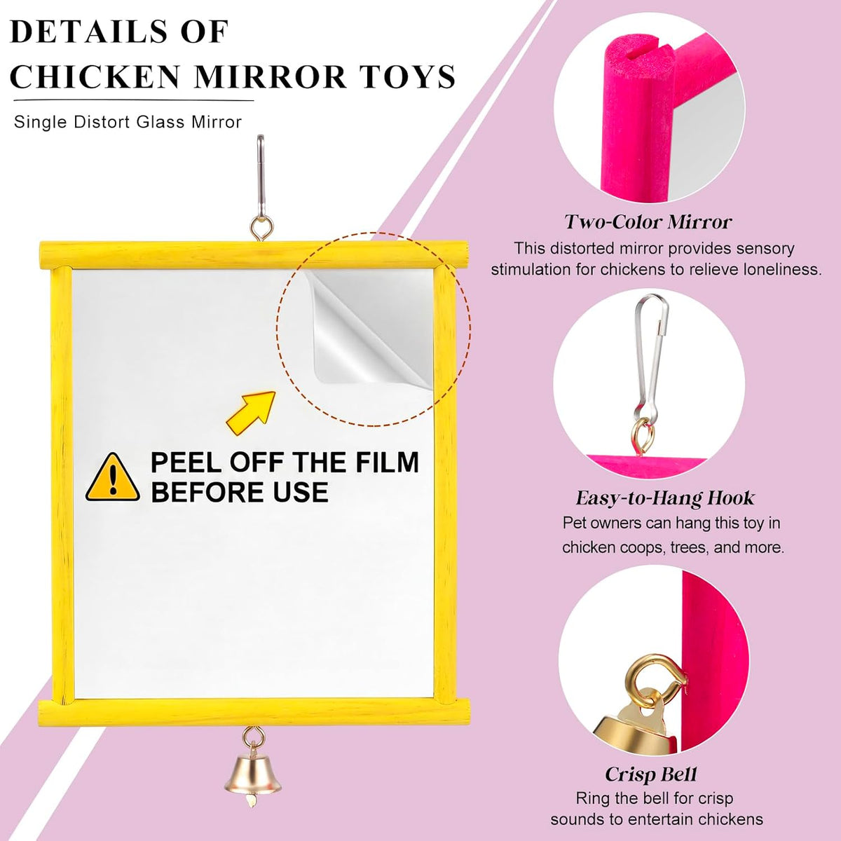 Sumind 2 Pcs Chicken Mirror Toys, Rose Red,Yellow, 9.84 x 10.63 Inches