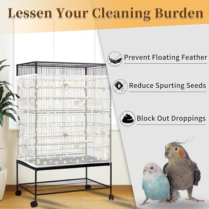 Daoeny Bird Cage Seed Catcher, Large Bird Cage Cover, Adjustable Soft Airy - Image 2