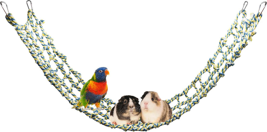 Colorful Bird Rope Net, Rat Climbing Ladder Bridge Toy, Hanging Pet Hammock, Cage Accessories for Small Animals Hamster Parakeets Cockatiels Guinea Pig Chinchilla Ferret - 31 × 7.5 Inch