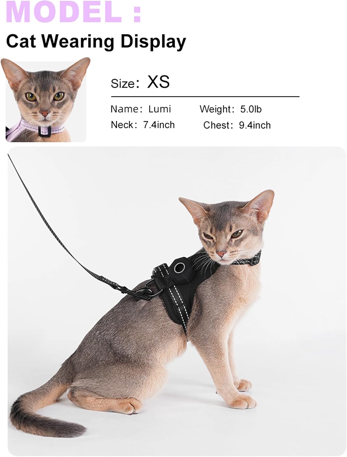 Solmoony Cat Harness & Leash Set, Black Vest Harness for Small & Medium Cat